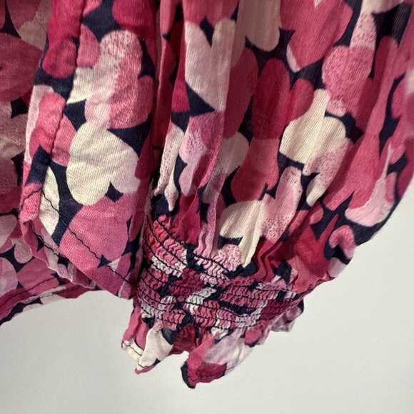 Talbots Women's Top L Pink White Gauzy 100% Cotton Popover Buttons Smocked Cuffs - Picture 5 of 10